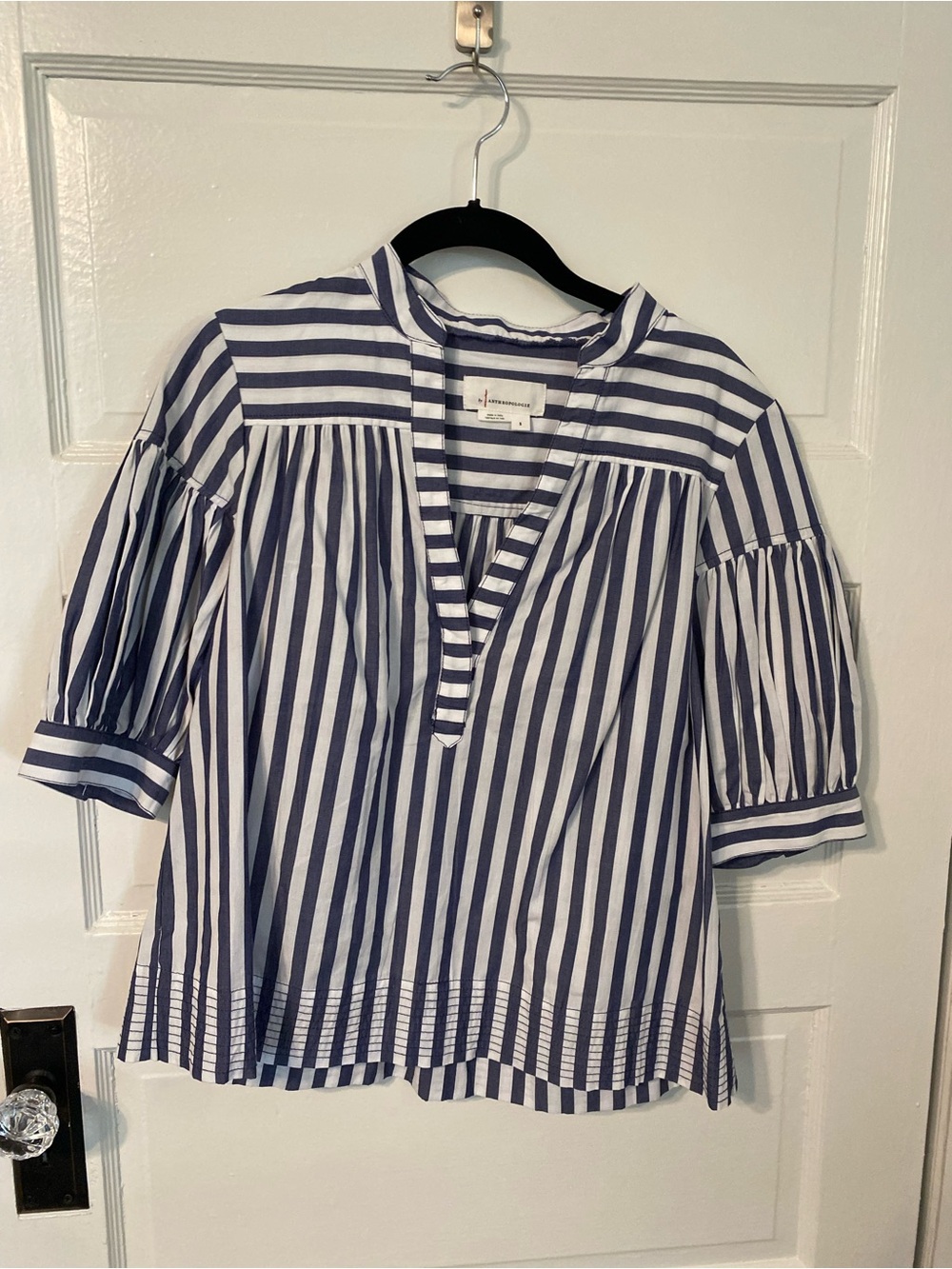 Anthropologie Darcey Popover Swing Top Navy & White Stripe - Picture 3 of 11